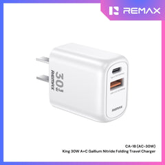REMAX - CA-18 AC30W King Gallium Nitride Folding Travel Charger - White