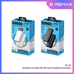 REMAX - FC-10 20000mAh Dual Built-In Cable PD+QC Fast Charging Power Bank - Black