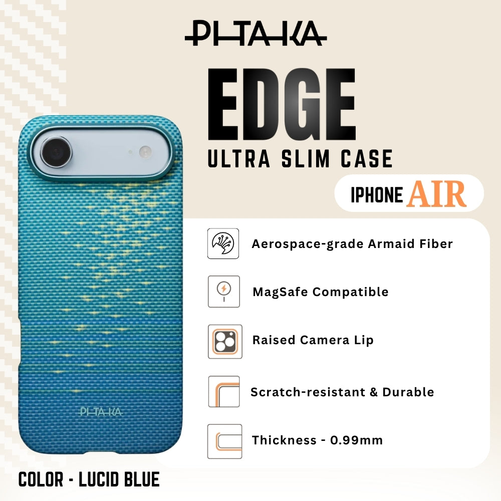 PITAKA - Glint Of Gold Ultra Slim ( Edge ) Case For iPhone Air - Lucid Blue
