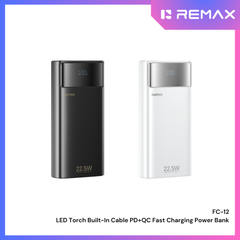 REMAX - FC-12 20000mAh 20W+22.5W Torch Light Built-In-Cable Fast Charging Power Bank - Black