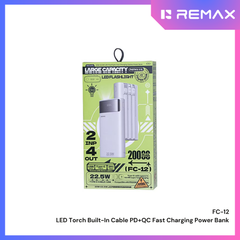 REMAX - FC-12 20000mAh 20W+22.5W Torch Light Built-In-Cable Fast Charging Power Bank - Black