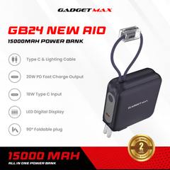 GADGET MAX GB24 AIO Pro Series 15000mAh All-in-One Fast Charging Cable Power Bank  - Black