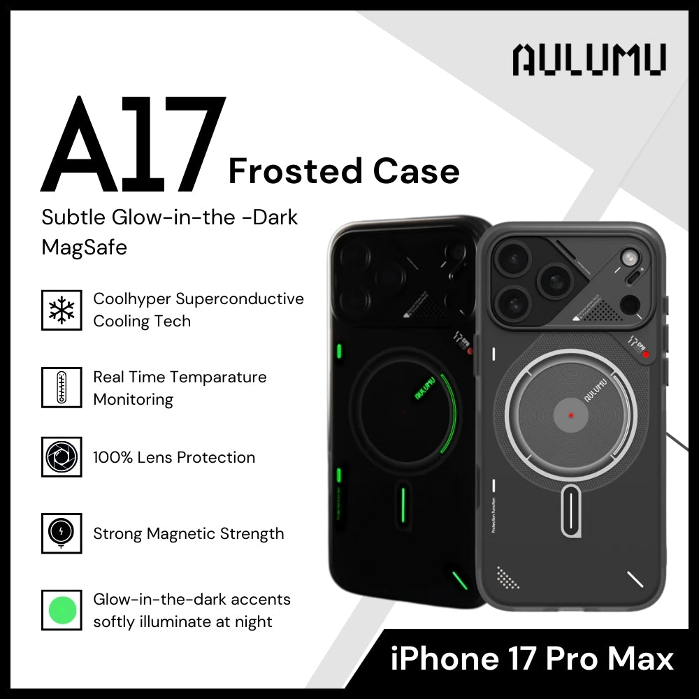 Aulumu - A17 Frosted Case For iPhone 17 Pro Max | Subtle Glow-In-The-Dark | Magsafe - Translucent Gray