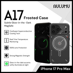 Aulumu - A17 Frosted Case For iPhone 17 Pro Max | Subtle Glow-In-The-Dark | Magsafe - Translucent Gray