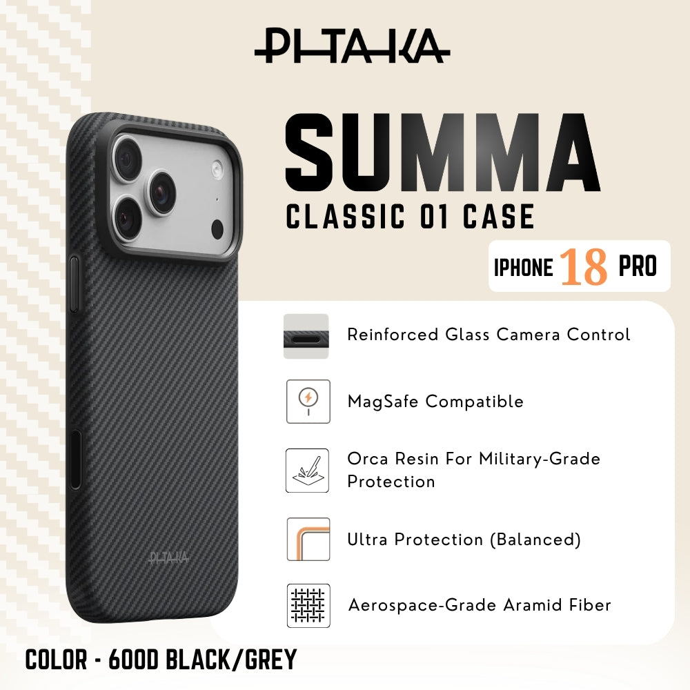 PITAKA - Classic 01 Summa Case For iPhone 18 Pro - Black/Grey