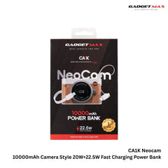 GADGET MAX - CA1K 10000mAh Neocam Camera Style Fast Charging Cable Power Bank (20W+22.5W) - Brown