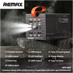 REMAX RPP-609 60000mAh Container Series 20W+22.5W PD+QC Outdoor PowerBank With LED Light - Grey