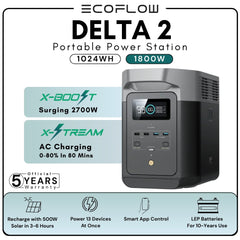 ECOFLOW DELTA2 1800W Portable Power Station (1024Wh LiFePO4 Battery) VSK