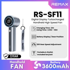 REMAX - RS-SF11 Digital Display Turbochargerd Portable Handheld Hight-Speed Fan - Blue