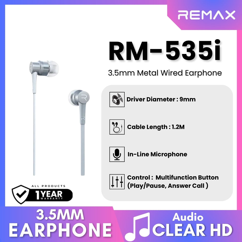 REMAX - RM-535I 3.5mm Wired Earphone - White
