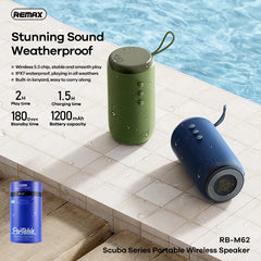 REMAX RB-M62 SCUBA SERIES PORTABLE WIRELESS BLUETOOTH SPEAKER, Bluetooth Speaker, Wireless Speaker - Blue