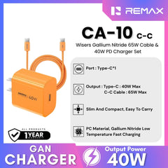 REMAX - CA10 C-C C40W Wisers Gallium Nitride & PD 65W Cable Charger Set - Orange