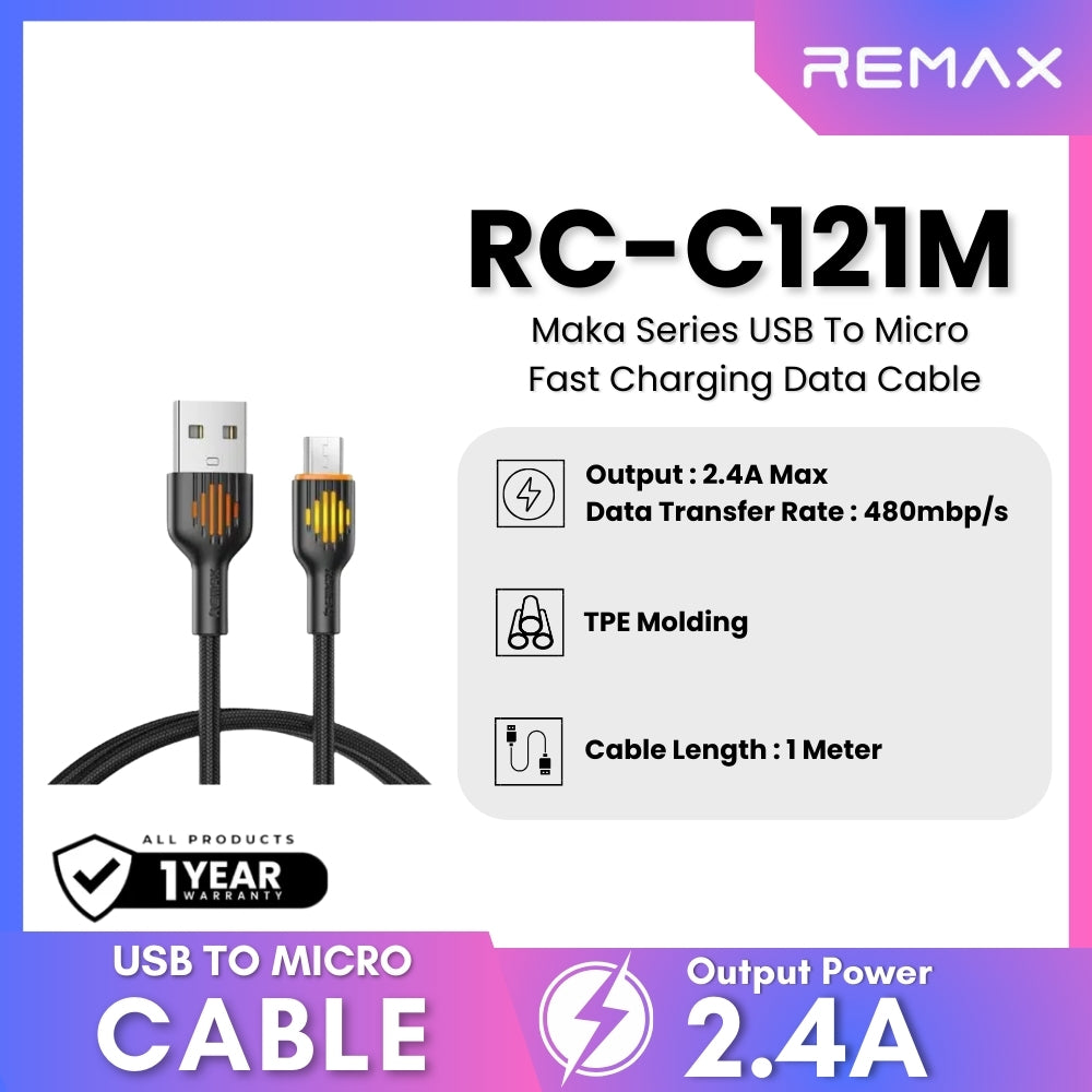 REMAX - RC-C121M Moka Series Fast Charging Glowing Data Cable ( 2.4A ) - Black