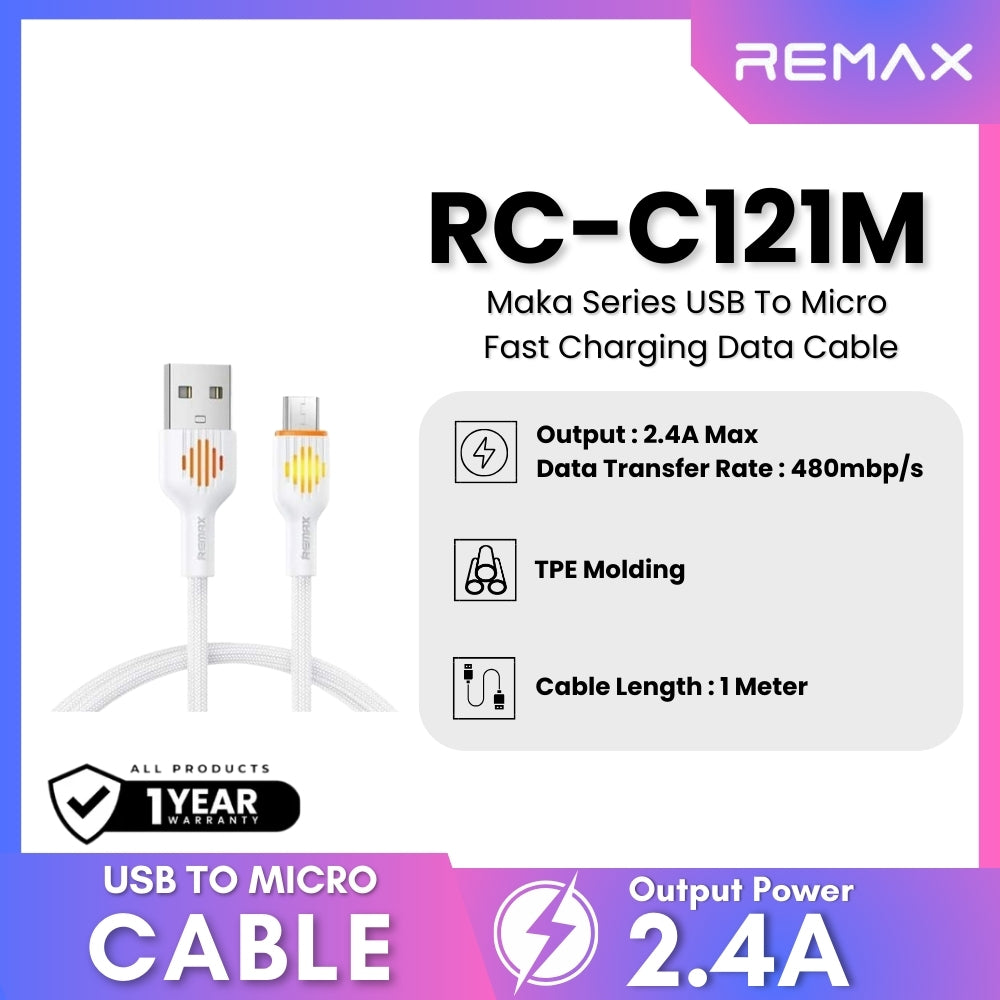 REMAX - RC-C121M Moka Series Fast Charging Glowing Data Cable ( 2.4A ) - White