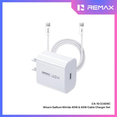 REMAX - CA10 C-C C40W Wisers Gallium Nitride & PD 65W Cable Charger Set - White