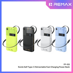 REMAX - FP-123 10000mAh RuiJie 40W Self Type-C Cable Retractable Fast Charging Power Bank - Green