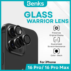 BENKS - GlassWarrior Lens Protector - IPhone 16 Pro / 16 Pro Max (Black)