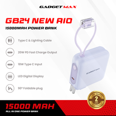 GADGET MAX GB24 AIO Pro Series 15000mAh All-in-One Fast Charging Cable Power Bank - Purple