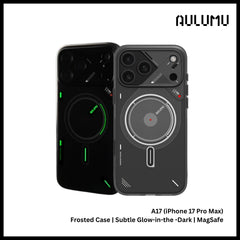 Aulumu - A17 Frosted Case For iPhone 17 Pro Max | Subtle Glow-In-The-Dark | Magsafe - Translucent Gray