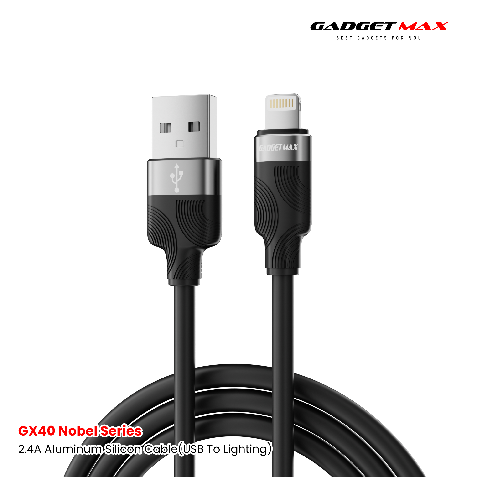 GADGET MAX - GX40 Lightning Nobel Series USB To Lightning Charging Data Cable (2.4A) - Black