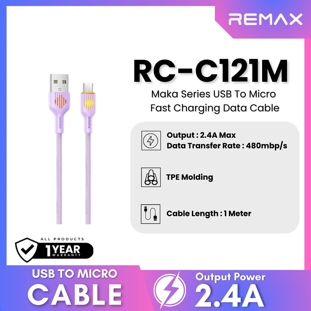 REMAX - RC-C121M Moka Series Fast Charging Glowing Data Cable ( 2.4A ) - Purple