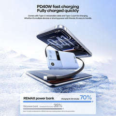 REMAX - FP-123 10000mAh RuiJie 40W Self Type-C Cable Retractable Fast Charging Power Bank - Green