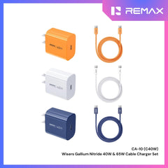 REMAX - CA10 C-C C40W Wisers Gallium Nitride & PD 65W Cable Charger Set - Blue