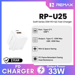 REMAX - RP-U25 Swift Series 33W PD+QC Fast Charger - White