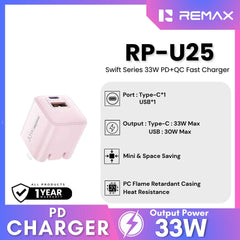REMAX - RP-U25 Swift Series 33W PD+QC Fast Charger - Pink