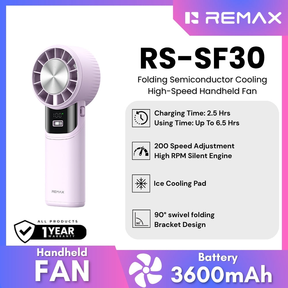 REMAX - RS-SF30 Folding Semiconductor Cooling High-Speed Handheld Fan - Purple