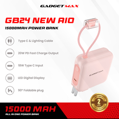 GADGET MAX GB24 AIO Pro Series 15000mAh All-in-One Fast Charging Cable Power Bank  - Pink