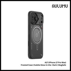 Aulumu - A17 Frosted Case For iPhone 17 Pro Max | Subtle Glow-In-The-Dark | Magsafe - Translucent Gray