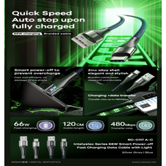 REMAX RC-C117A Intelyelec Series 66W USB to Type-C Fast Charging Auto Power Off Charging Data Cable - Silver
