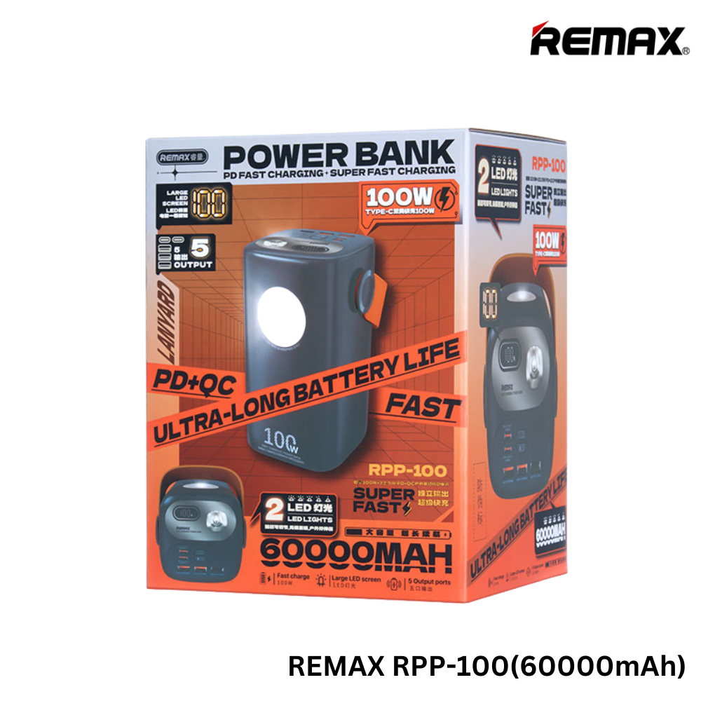 REMAX RPP-100 Gutitan Series 60000mAh Outdoor Power Bank With Lamp Power Bank (100W)