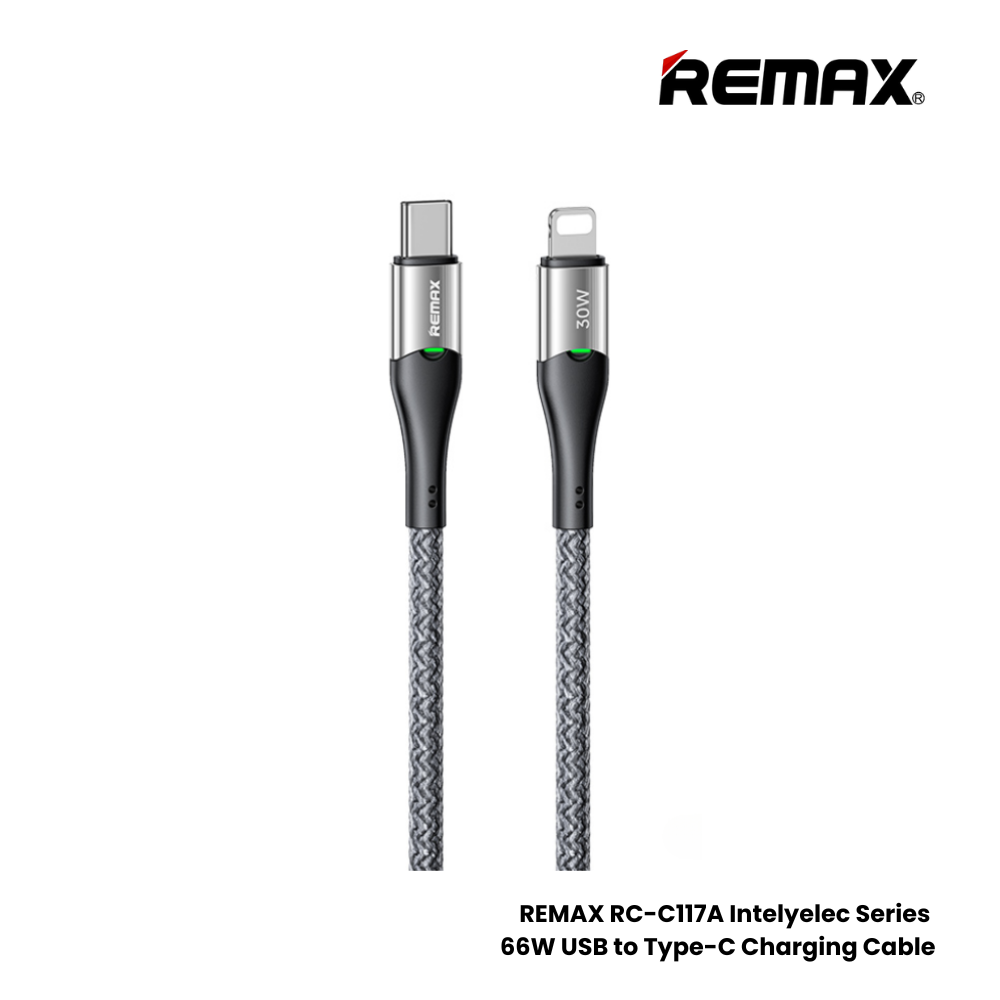 REMAX RC-C116 C-L Intelyelec Series 30W Type-C to Lightning Fast Charging Auto Power Off Charging Data Cable - Grey