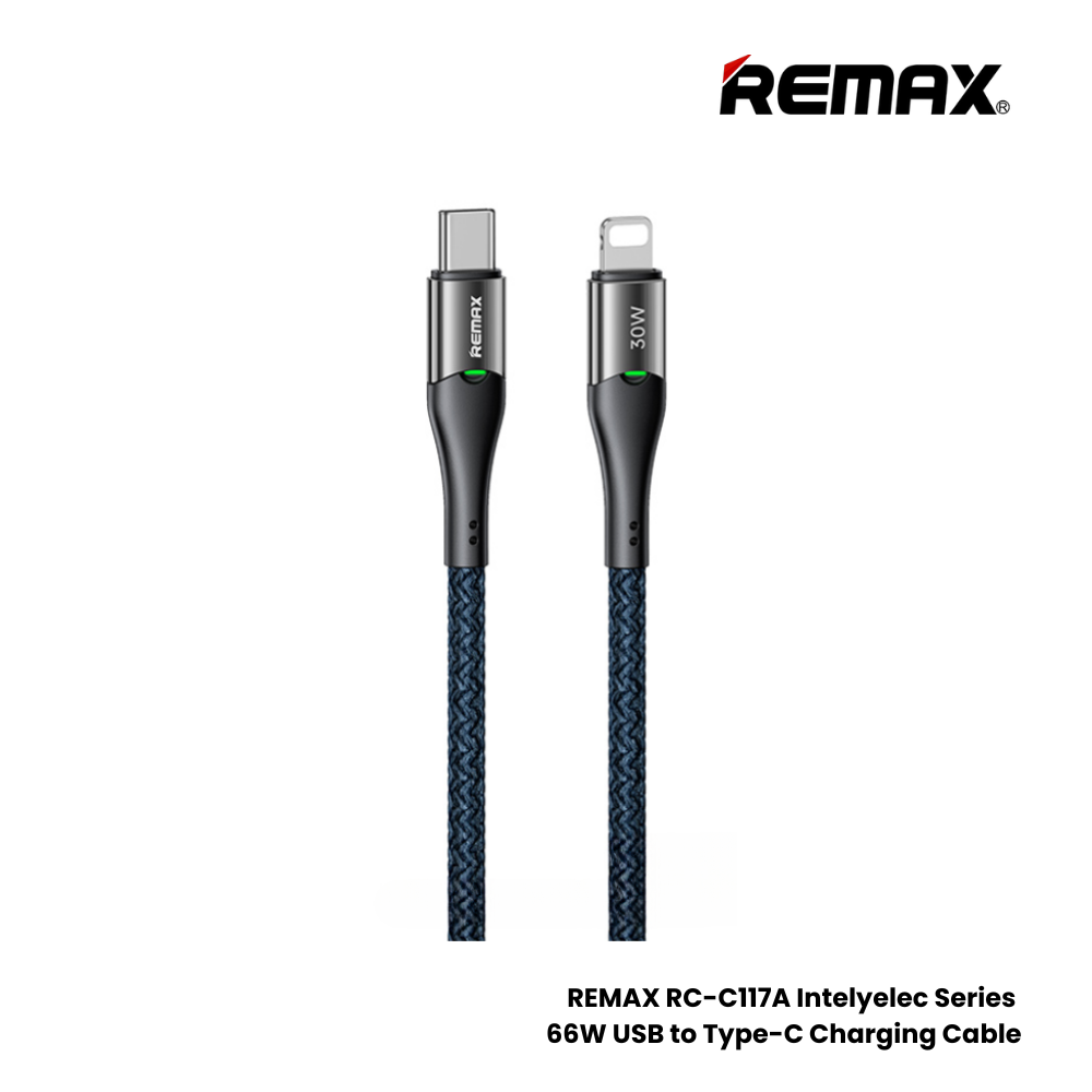 REMAX RC-C116 C-L Intelyelec Series 30W Type-C to Lightning Fast Charging Auto Power Off Charging Data Cable - Blue