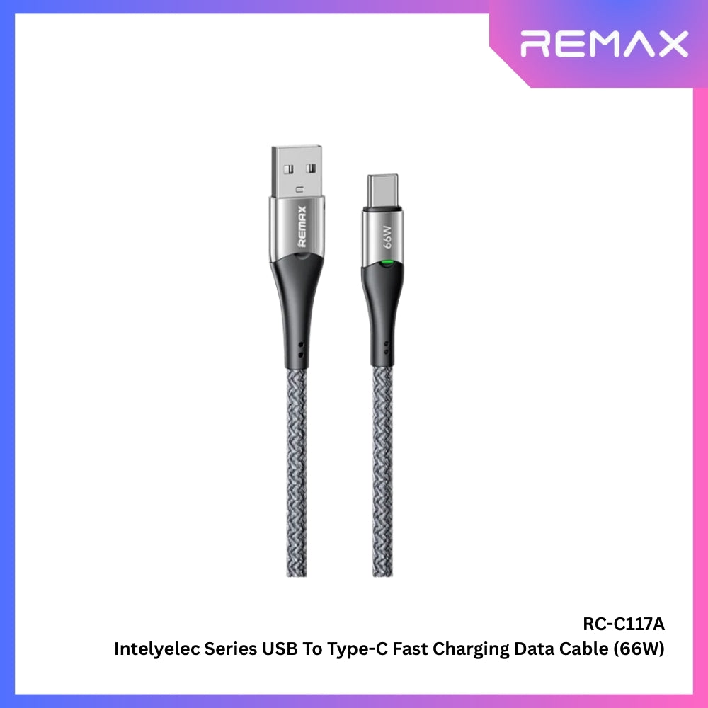 REMAX - RC-C117A Intelyelec Series USB to Type-C Fast Charging Auto Power Off Charging Data Cable ( 66W ) - Silver