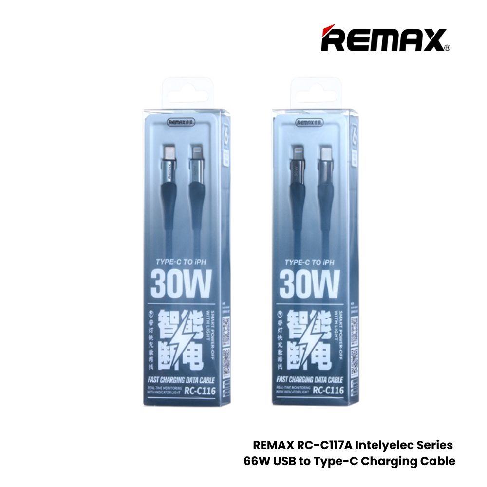 REMAX RC-C116 C-L Intelyelec Series 30W Type-C to Lightning Fast Charging Auto Power Off Charging Data Cable - Grey