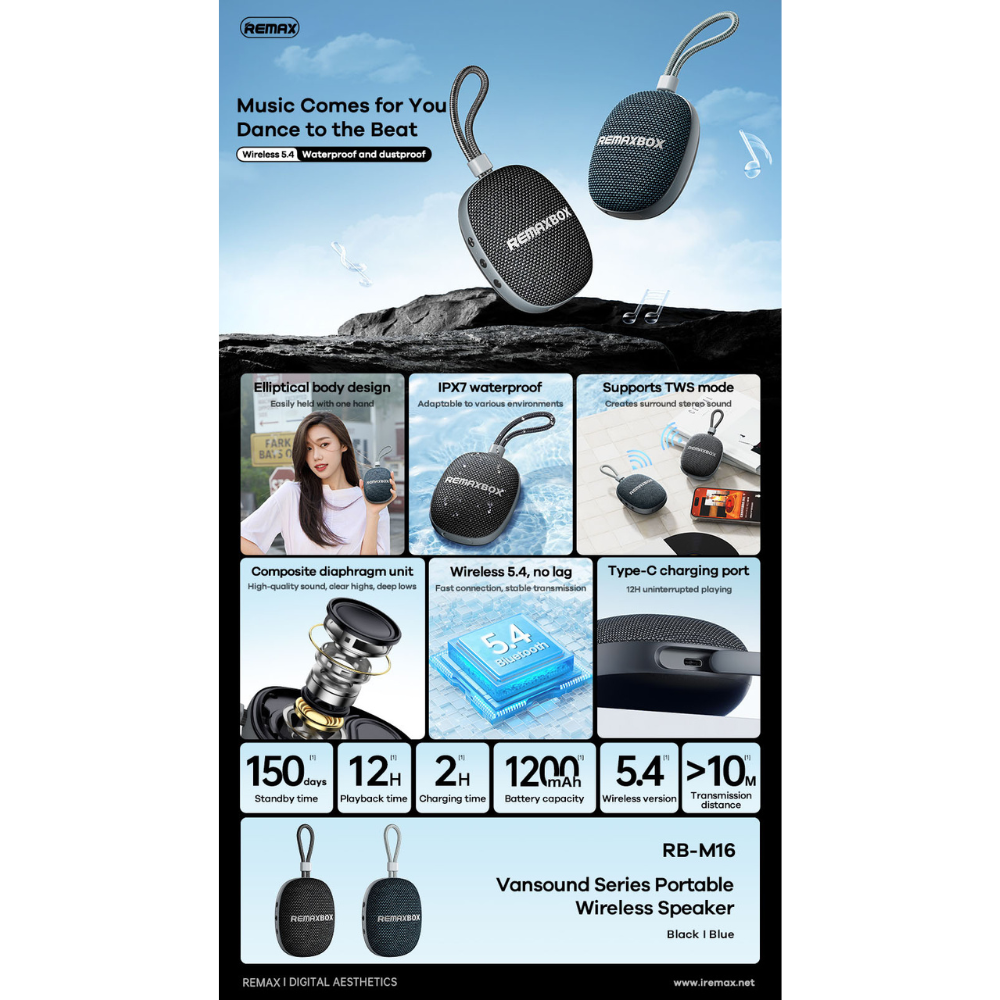 REMAX - RB-M16 Vansound Series Portable Bluetooth Speaker (5W) - Black