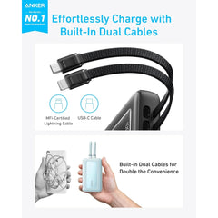 ANKER - ZOLO 10000mAh Built-In USB-C & Lighting Cable Power Bank ( 30W ) - Blue