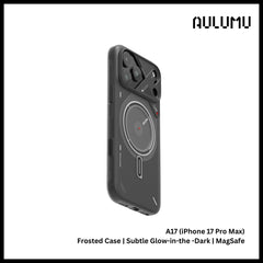 Aulumu - A17 Frosted Case For iPhone 17 Pro Max | Subtle Glow-In-The-Dark | Magsafe - Translucent Gray
