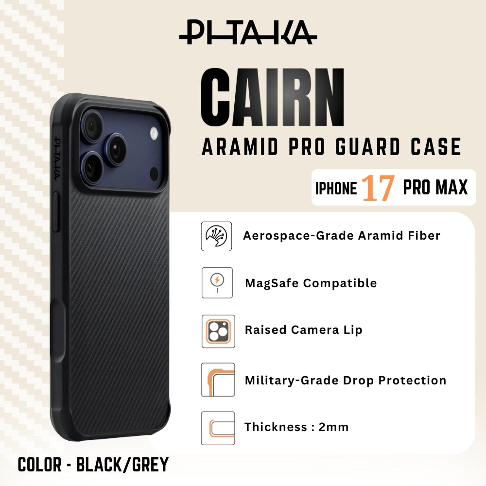 PITAKA - Aramid Pro Guard ( Cairn ) Case For iPhone 17 Pro Max - Black / Grey
