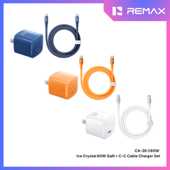 Remax-CA-26(C60W) Ice Crystal 60W GaN Travel Adapter + C-C Cable Set - Dark Blue