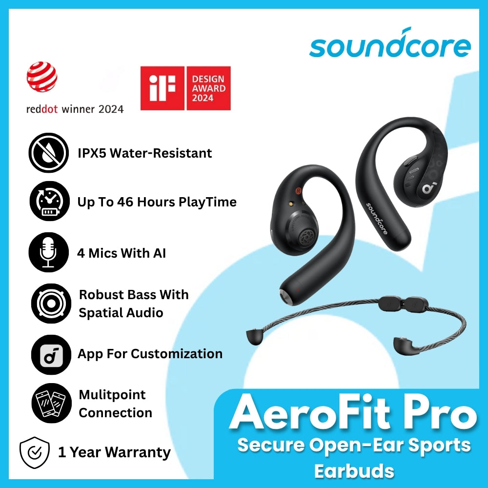 ANKER - SOUNDCORE AEROFIT PRO Open-Ear Wireless Earbuds - Black