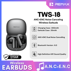 REMAX - TWS-18 ANC+ENC Noise Canceling Bluetooth Wireless Earbuds - Black
