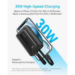 ANKER - ZOLO 10000mAh Built-In USB-C & Lighting Cable Power Bank ( 30W ) - Black
