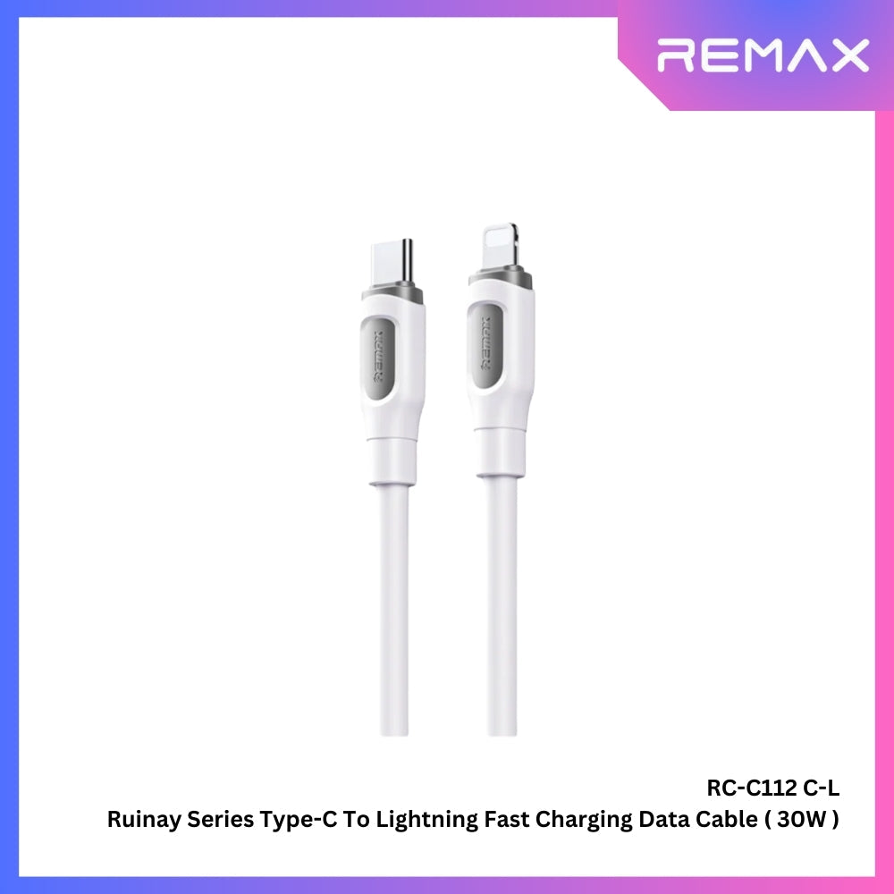 30W ( C to Lightning )-REMAX RC-C112 C-L Ruinay Series 30W Type-C to Lightning Fast Charging Data Cable - White