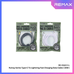 30W ( C to Lightning )-REMAX RC-C112 C-L Ruinay Series 30W Type-C to Lightning Fast Charging Data Cable - White