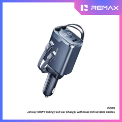 REMAX - CC09 Jetway 60W Folding Fast Car Charger with Dual Retractable Cables - Tarnish