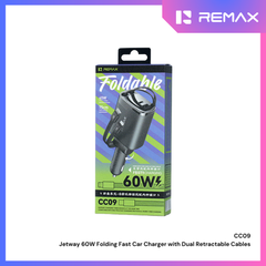 REMAX - CC09 Jetway 60W Folding Fast Car Charger with Dual Retractable Cables - Tarnish